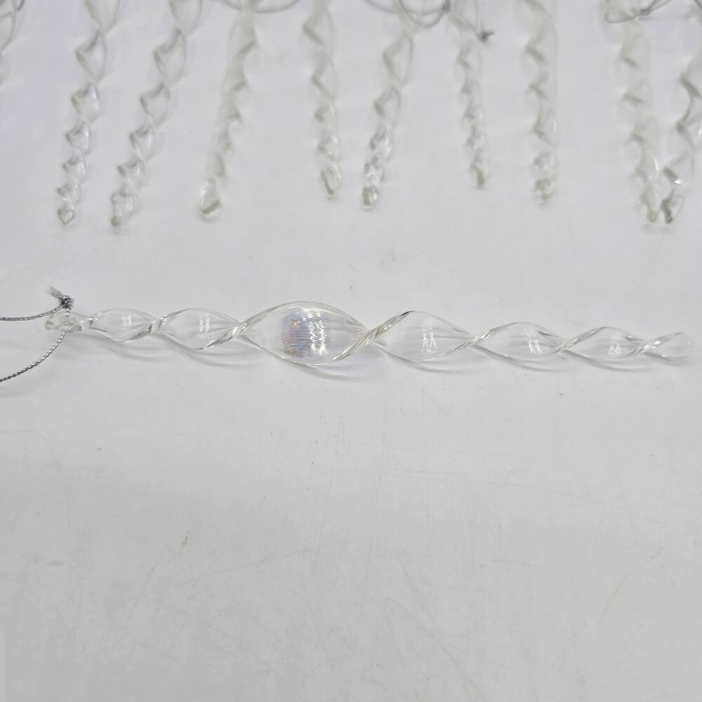 Hand Blown Clear Glass Twisted Icicle Ornaments Set of 12 Vintage Style Decor - Picture 5 of 6